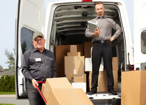 Packed student items ready for short-term storage in Sutton